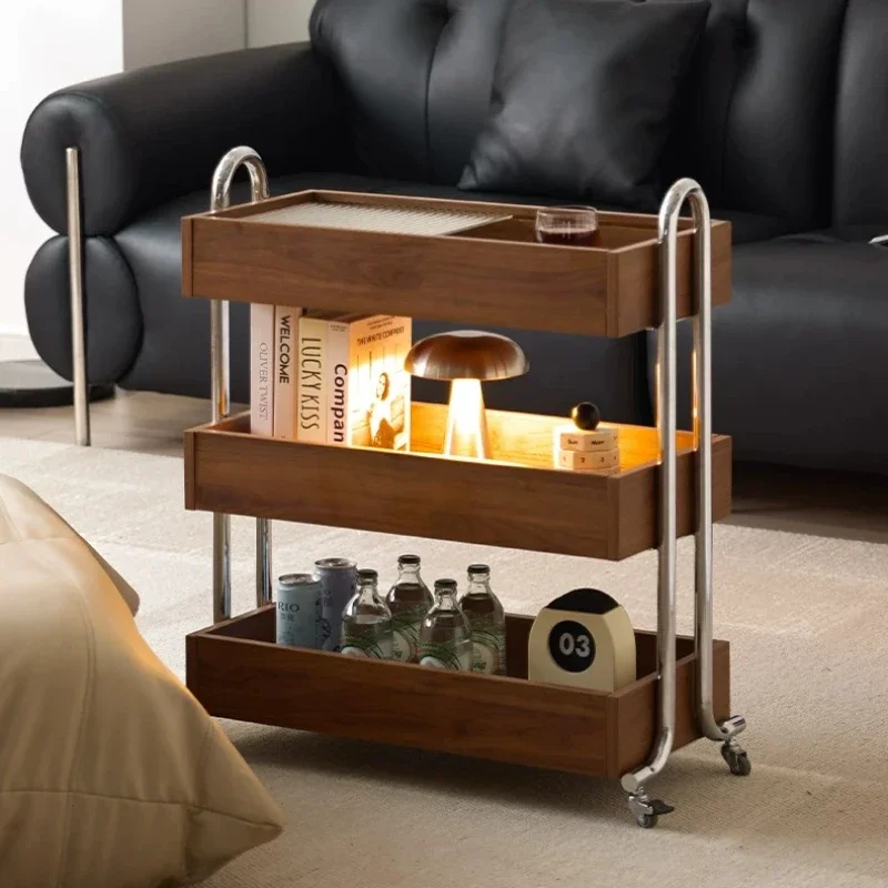 living room kitchen islands and carts trolley Modern solid wood multi layer storage rack mobile storage cart with wheel edge few