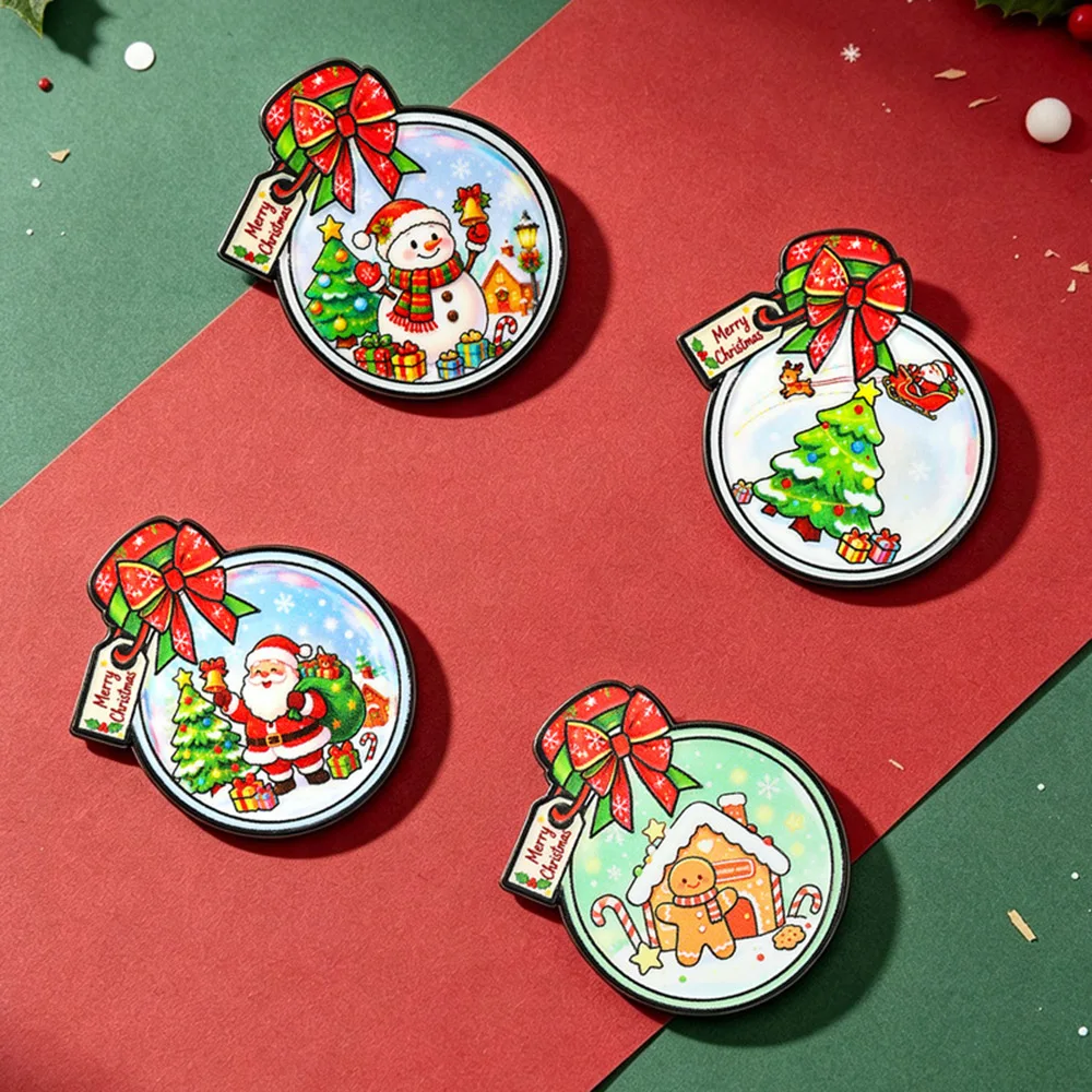 4Pcs Christmas Enamel Pin Santa Claus Snowman Gingerbread Man Metal Lapel Badge Backpack Clothes Decor Xmas Holiday Jewelry