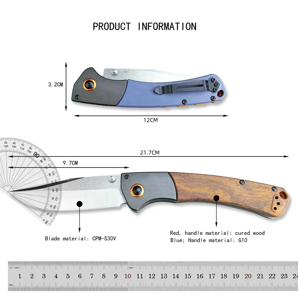 NEW 15080 Crooked River Tactical Folding Camping Pocket Knife CPM-S30V Drop-Point Blade Wood/G10 Handle EDC Survival Gear Knives