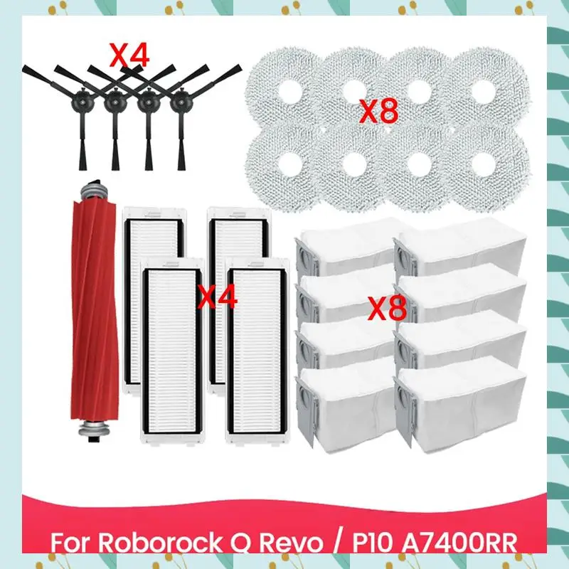 

A71P 25PCS Vacuum Brush Dust Bag Filter And Mop Cloth Set For Roborock Q Revo P10 A7400RR Vacuum Cleaner Replacement Parts
