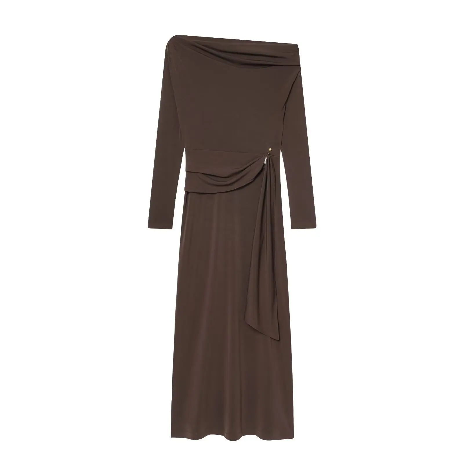 데이브 & 디 프랑스 미니멀리스트 여성 의류 새틴 플리츠 플루트 드레스 여성 블랙 커피 우아한 파티 드레스 베스 티도스 여성 드레스