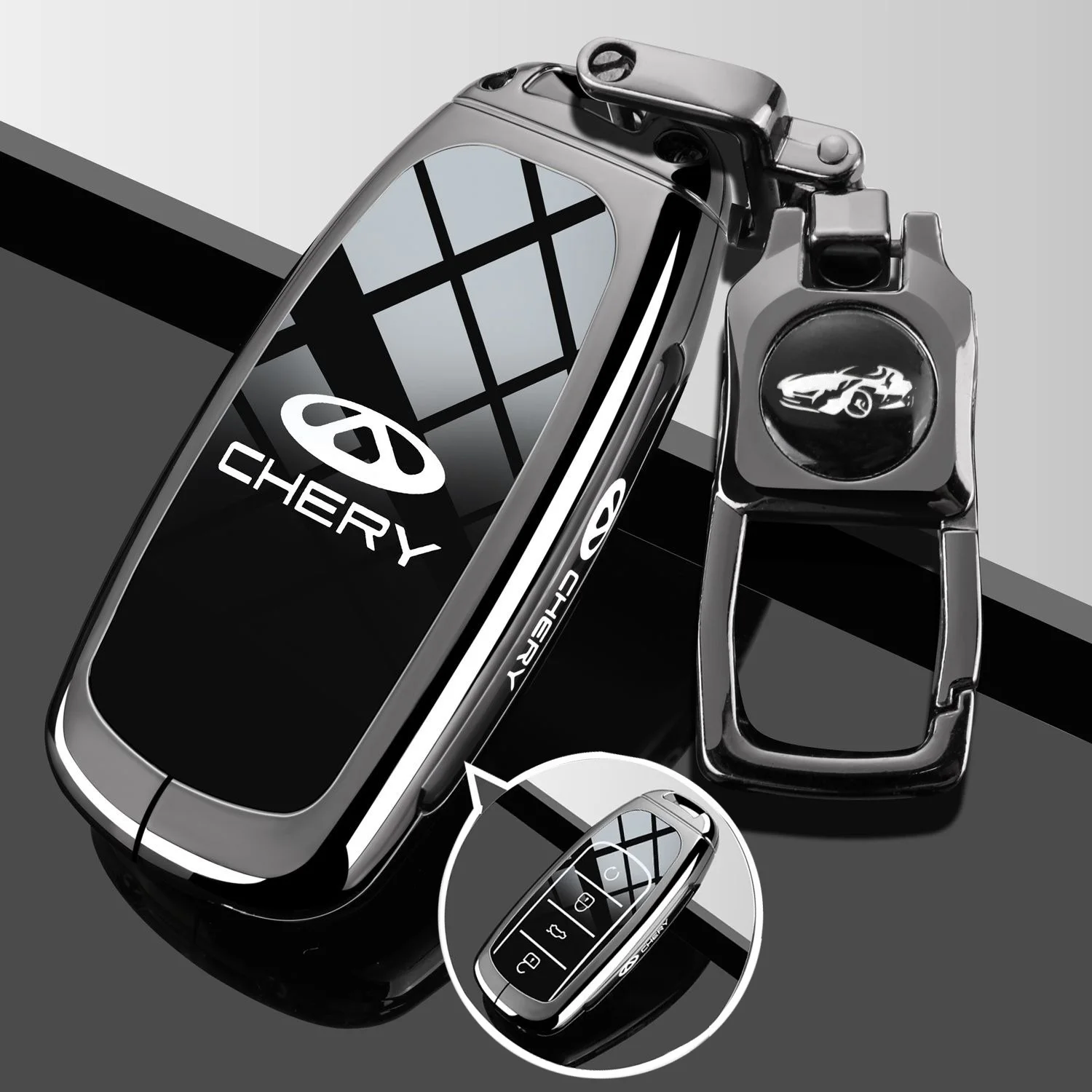 Autoschlüsseletui aus Zinklegierung für Chery Tiggo 7 Pro 8 9 Plus 2024 2025 Schlüsselanhänger Fernbedienung Abdeckung Shell Gehäuse Ringhalter Fob Zubehör