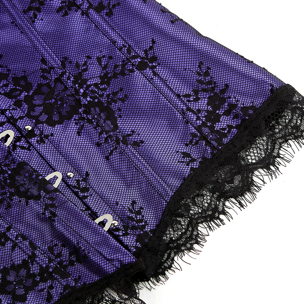 المرأة مشد أعلى قبالة الكتف الأزهار الدانتيل يصل المشدات خمر الفيكتوري مثير overbust كم طويل مشد #5