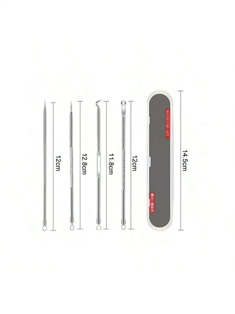 Ago per l'acne in acciaio inossidabile per rimuovere i punti neri, rimuovere l'acne, spremere l'acne, clip per cellulare, ago per l'acne, clip per l'acne, set da 4 pezzi