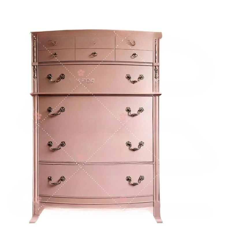 French retro solid wood pink chest, creamy simple bedroom locker
