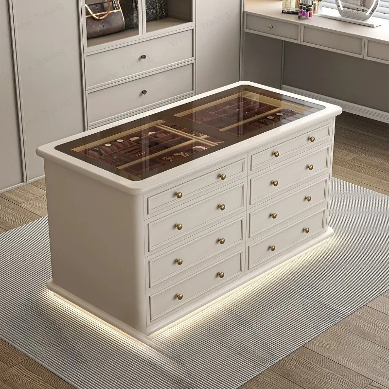 Jewelry Cabinet French Cream Style Jewelry Display Cabinet Drawer Type Double-Sided Storage Cabinet