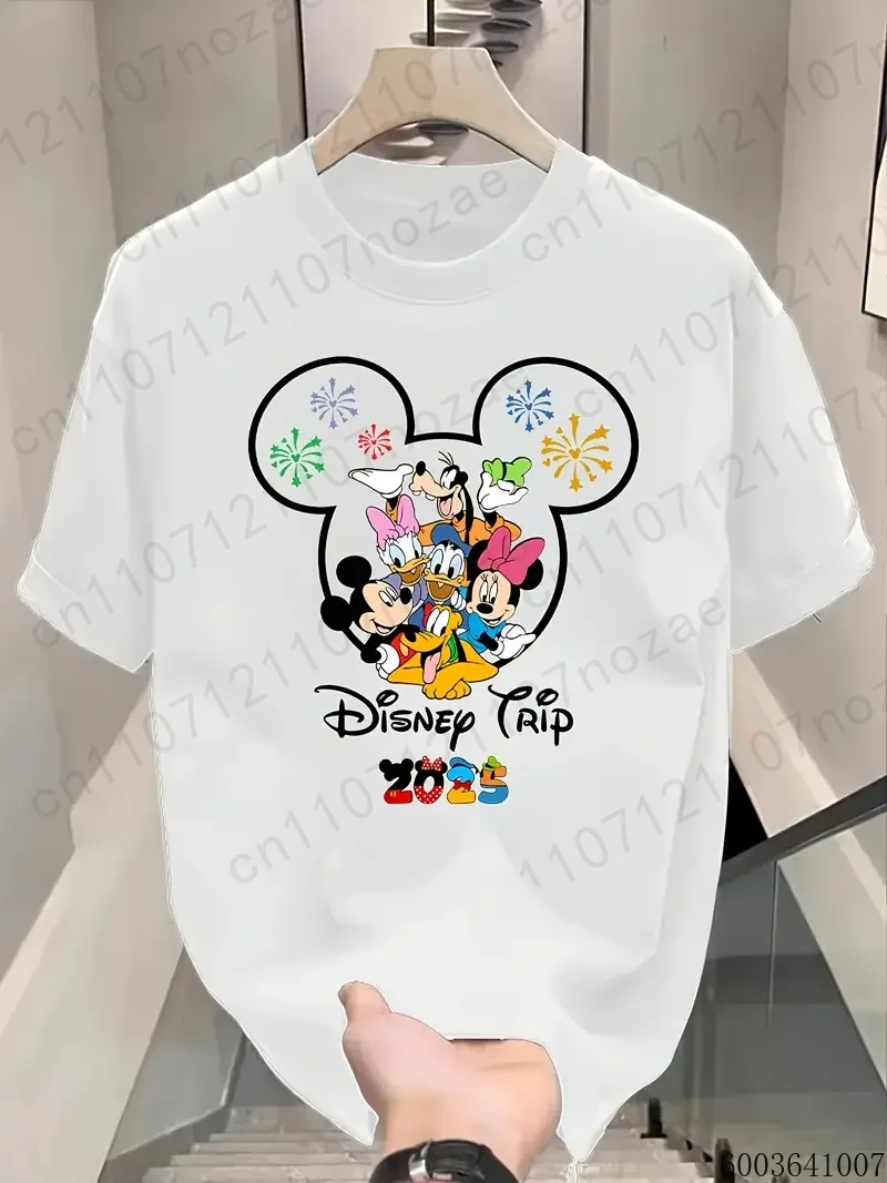 

Disney Family Vacation Trip Men's Cotton T Shirt O-Neck Top Tee Unisex Women Couple Clothing Streetwear Oversized Casual Classic