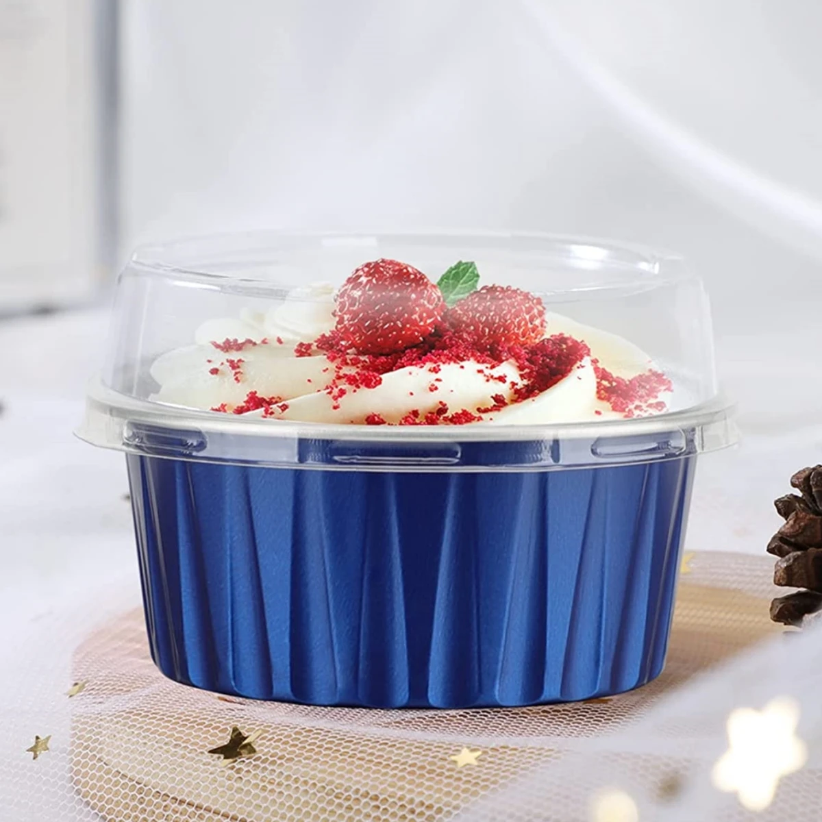 30pcs Baking Cups Aluminum Foil wih Lids, Reusable Cupcake Cups, Desserts Flans, Custard Cake Pudding Jello Cups, Kitchen Tools