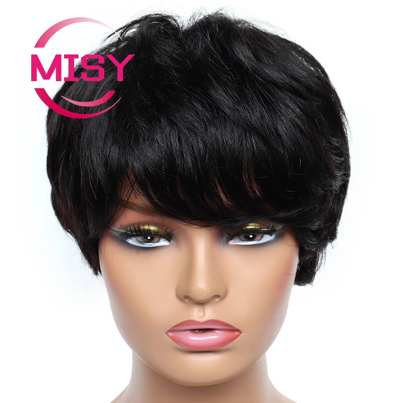 Natural Human Hair Wigs Short Bob Wig With Bangs For Women Straight Brazilian Remy Cheap Pixie Cut Wig Human Hair