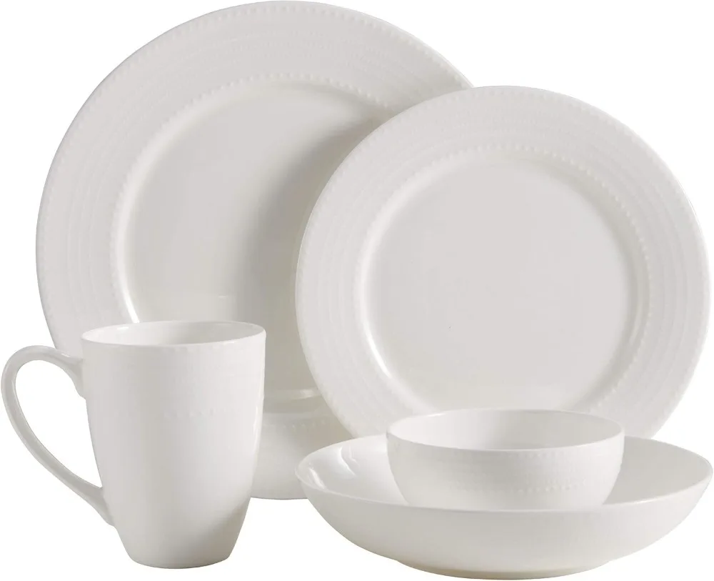 

40-Piece Bone China Dinnerware Set, Service for 8, Lightweight Chip-Resistant White Porcelain