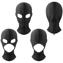 Full Face Mask Halloween Hood Motorcycle Mask Open Mouth Eye Glued Full Head Cover Bondage Headgear Black Slave Restraint Hood