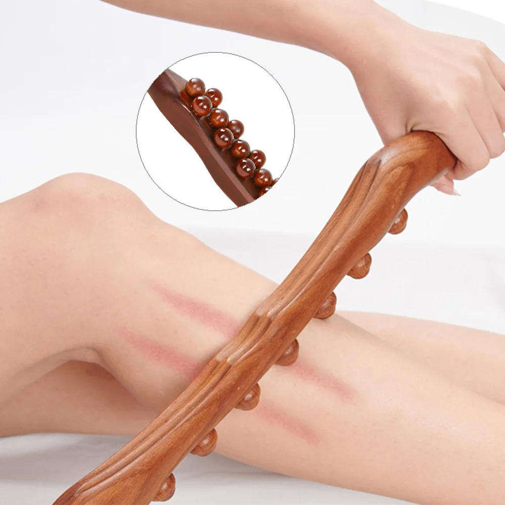 31 Beads Handheld Wood Massage Roller Stick Lymphatic Drainage Tools Fascia Blaster Stomach Cellulite Massager Neck Back Waist