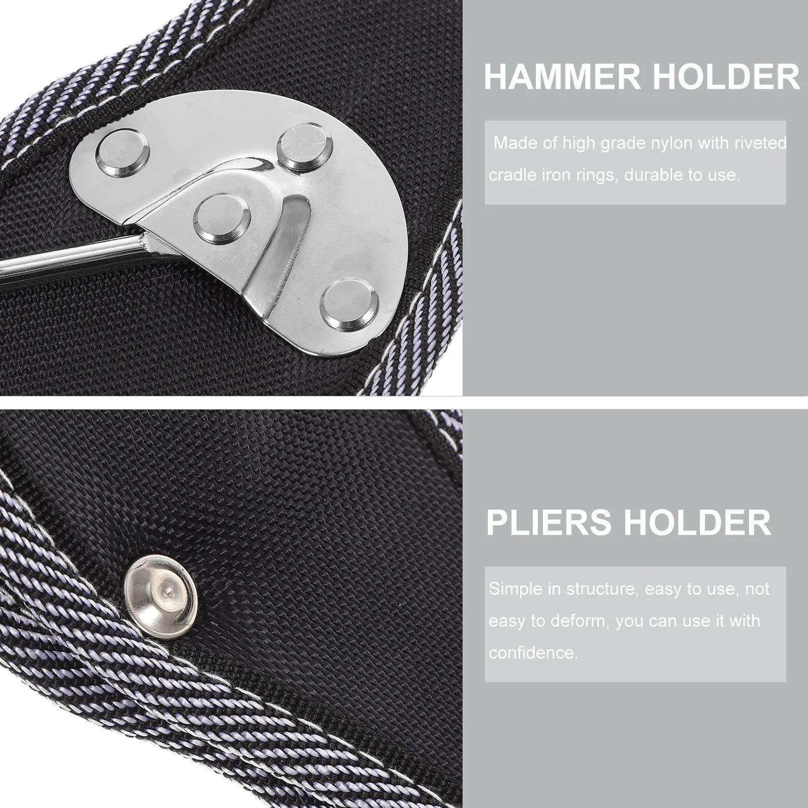 Professional Heavy Duty Hammer and Wrench Holder for Tool Belt Nylon with Riveted Iron Rings Waist Hanging Tool Organizer