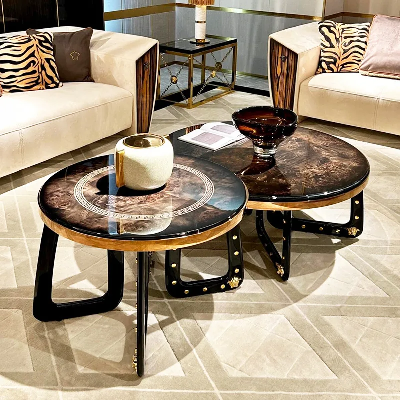 Italian light luxury marble coffee table high-end luxury villa living room designer home stainless steel round coffee