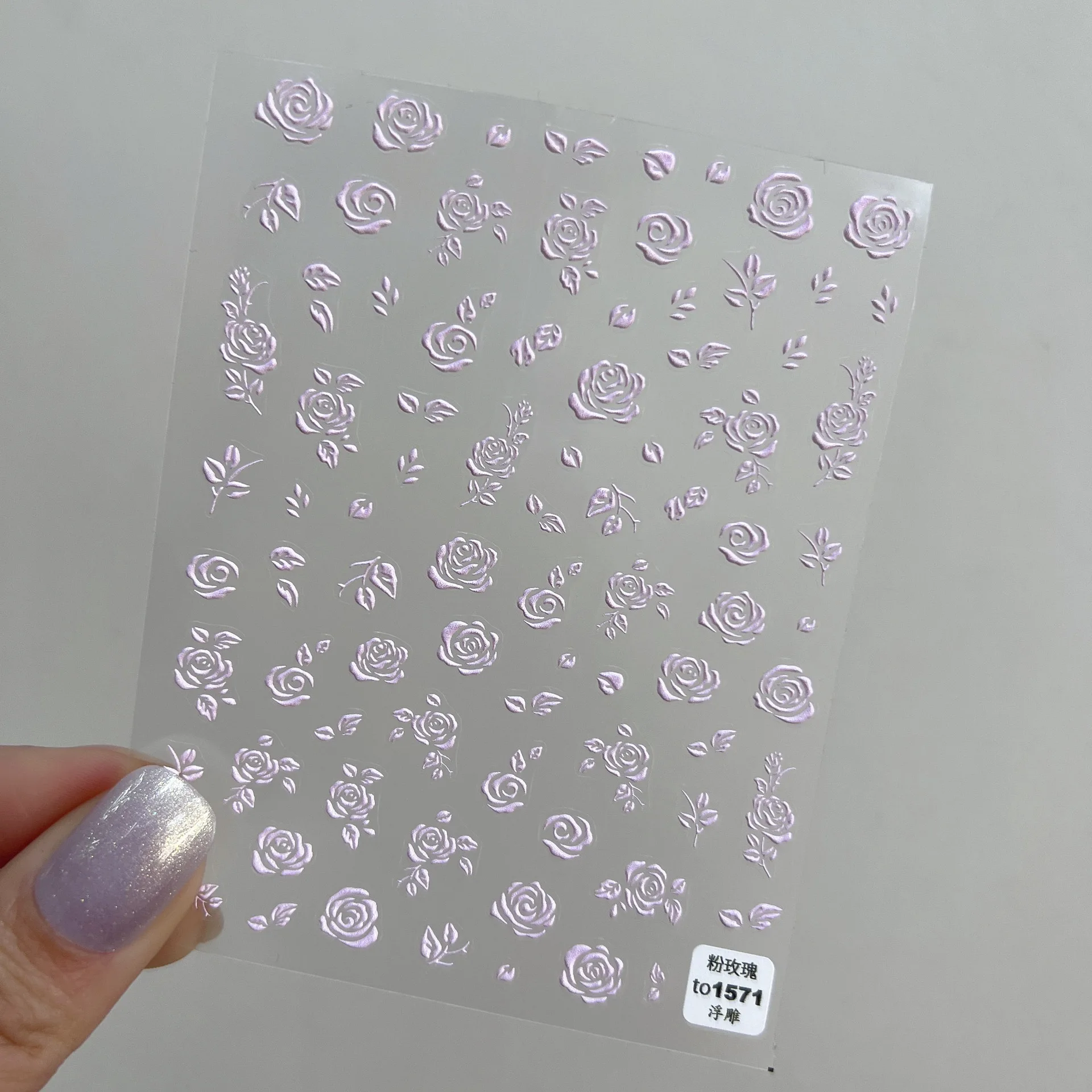 1 Vel Zwart En Wit Roze Roos Bloem Hoge Kwaliteit Embossing Nail Sticker Fashion Nail Art Design Decoratieve Decal T-1569