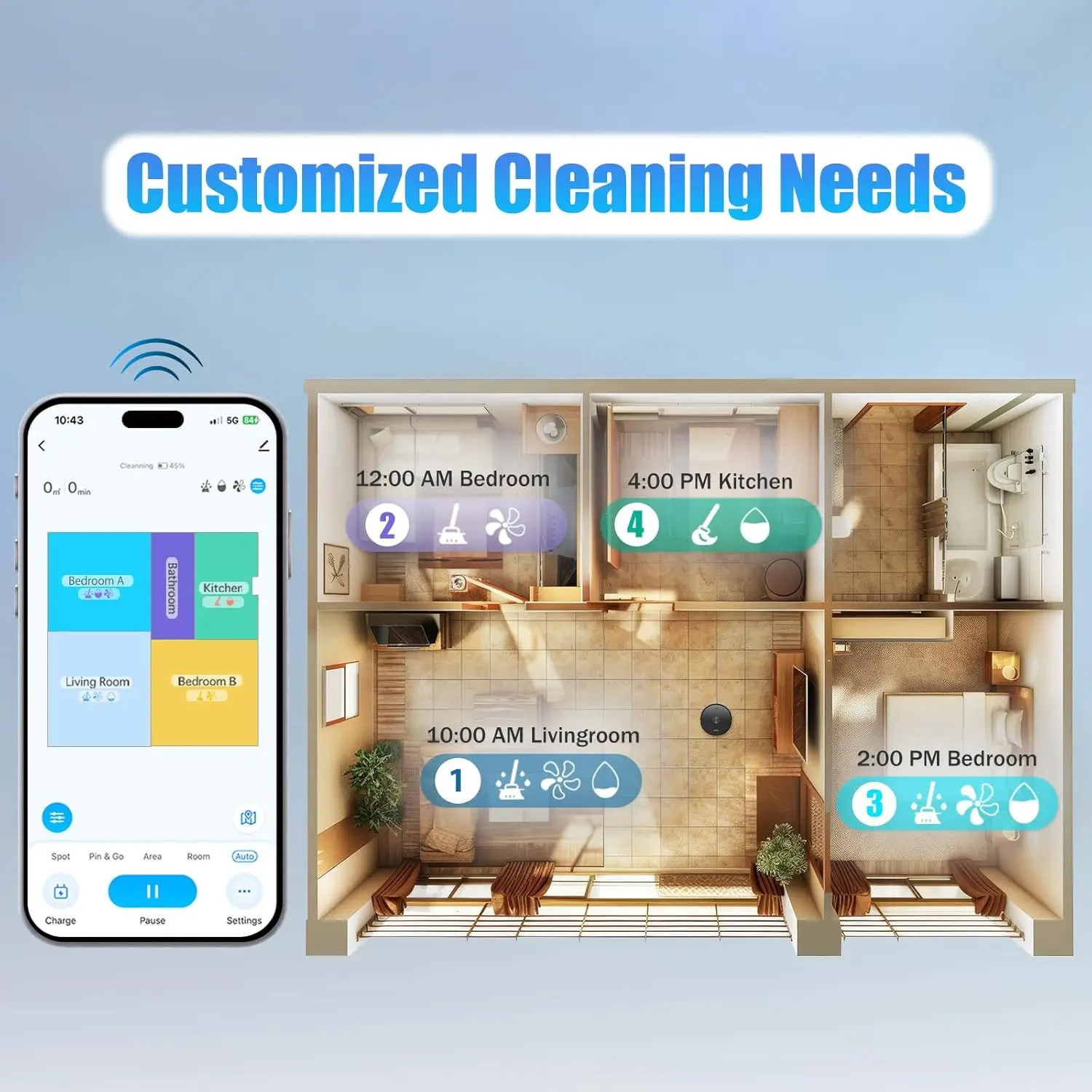 Combo robot aspirapolvere e scopa, autosvuotamento, capacità di 60 giorni, programma, autonomia di 180 minuti, mappatura domestica, Wi-Fi/App/Alexa/Remote