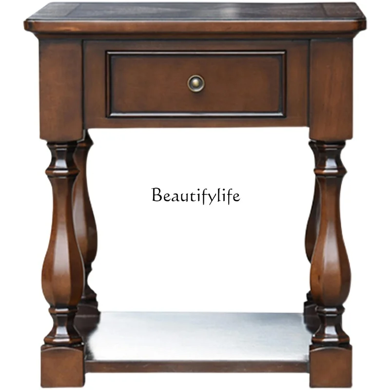 

American country solid wood side cabinet side table living room sofa retro corner table