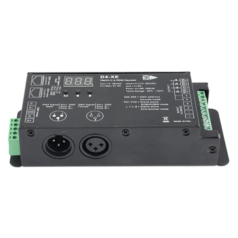 4CH D4-XE DMX Decoder Controller PWM Flicker Free Dimming 12V-36V Digital Display 2000Hz 500HZ For RGB LED Lights