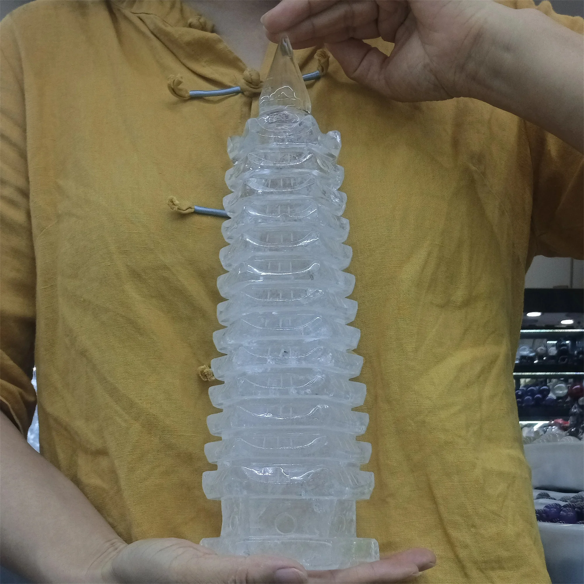 Huge Natural White Quartz Wenchang Tower,Transparent Crystal Carved Tower,Mineral Tower,Degaussing Divination Decor Meditation