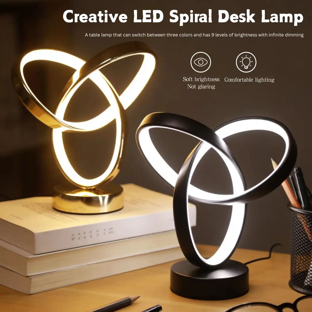 USB Creative Modern Art Desk Lamp Tri Color Lighting Suitable for Bedroom, Living Room, Office, Bedside and Other Scenes
