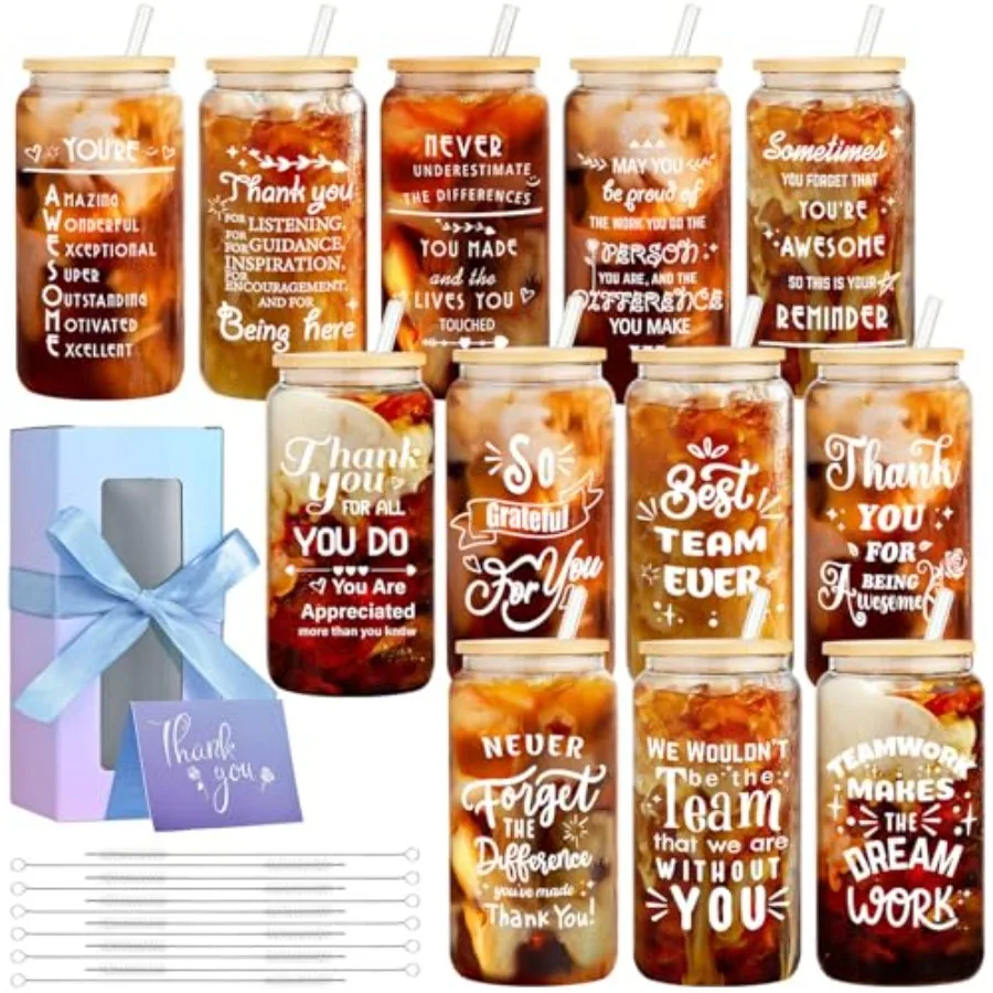 12 Set Employee Appreciation Gifts Bulk, Personalized Inspirational Thank You Gifts for Mother's Day Coworker 16 oz Can Shaped