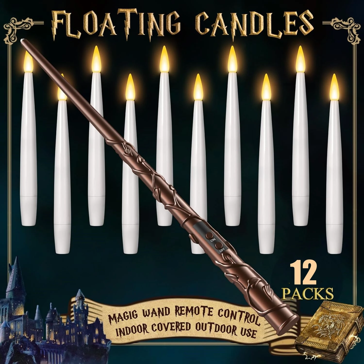 

Украшения для Хэллоуина - Плавающие свечи с палочкой - 12 шт. Волшебный мерцающий теплый свет Беспламенная плавающая светодиодная свеча Рождество