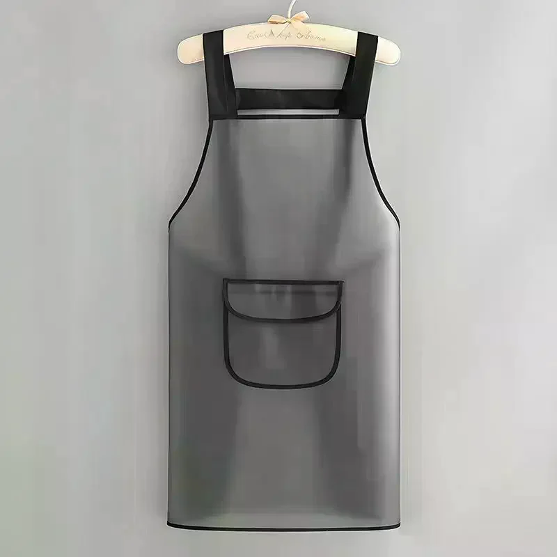 

Waterproof Kitchen Apron Household TPU Oil Resistant Work Apron Transparent Black Dirt-Proof Cleaning Aprons