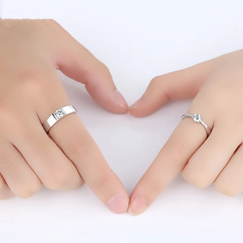 Silver Couple Rings Creative Open Wedding Bands Romantic Matching Promise Pair Rings for Men and Women