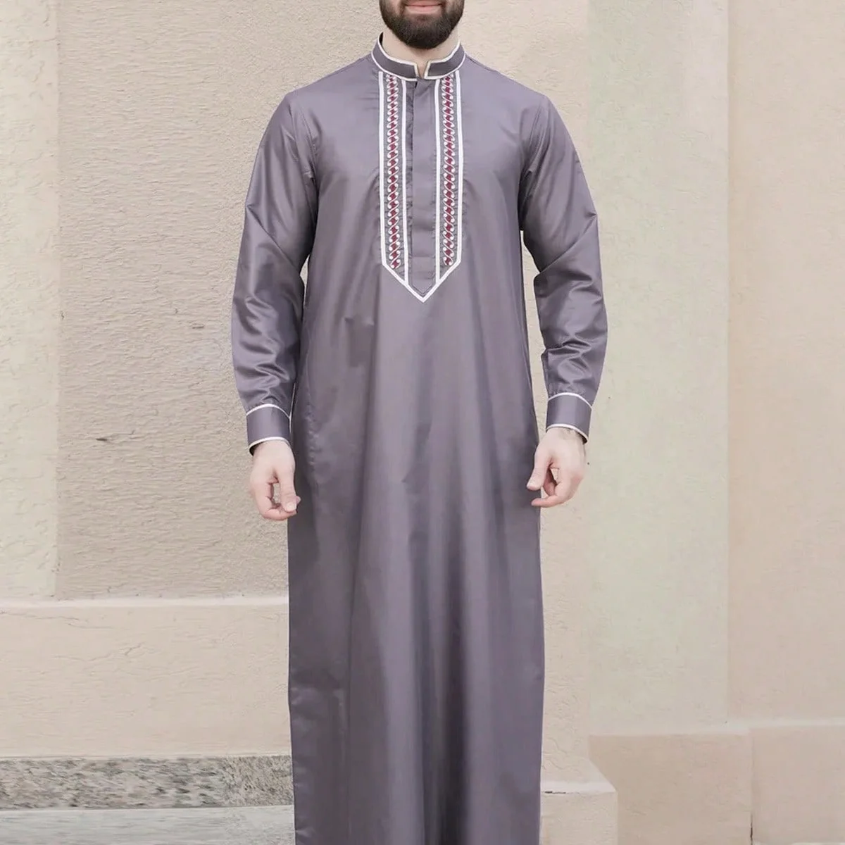T-shirt Brodé Extra Long pour Homme, Vêtement Arabe avec Poche, Nouveau Positionnement, 2024