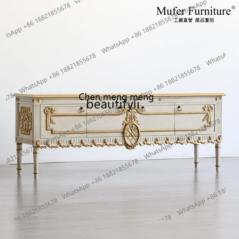ss 8350 European-Style American-Style New Classical French Entry Lux Solid Wood Beech Hand Carved Art TV Cabinet