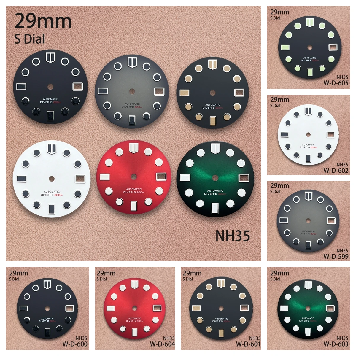 

29mm S Logo Matte Dial Fit NH35/NH36/4R/7S Movement Green Luminous Diving High-Quality Watch Modification Accessories