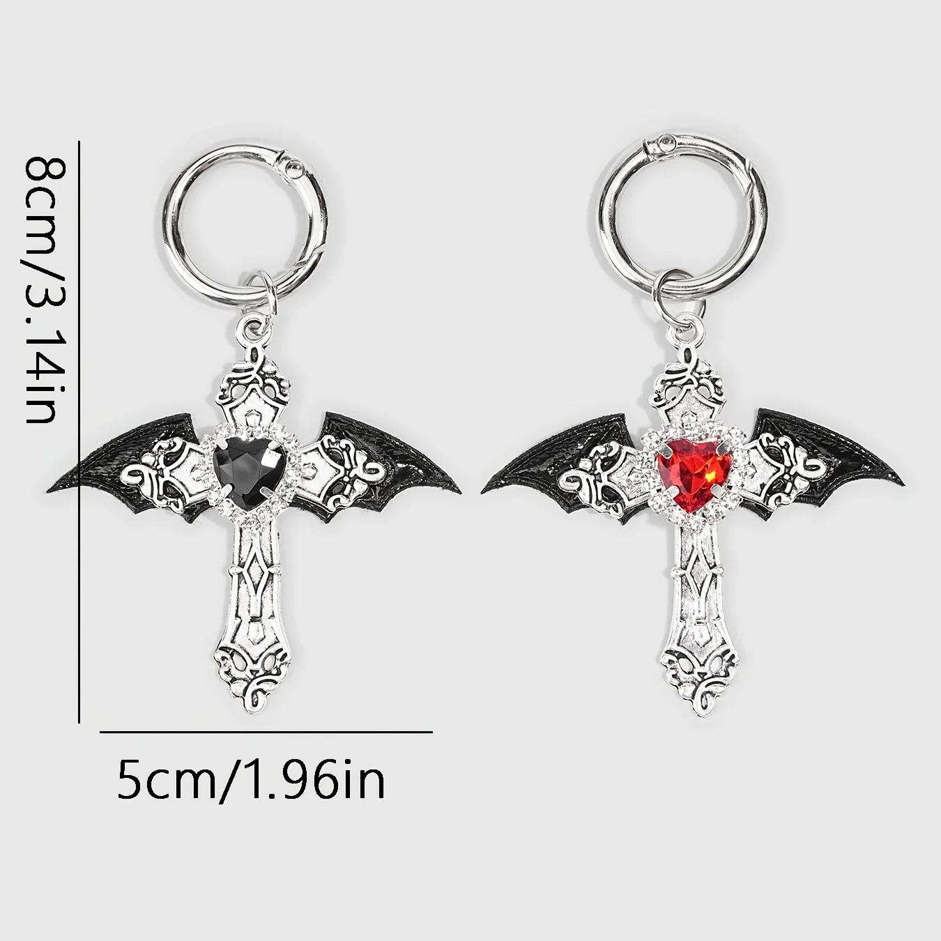 2Pcs Luxury Gothic Winged Heart Red Black Rhinestone Cross Boot Charms for Daily Wear Halloween Party Gift