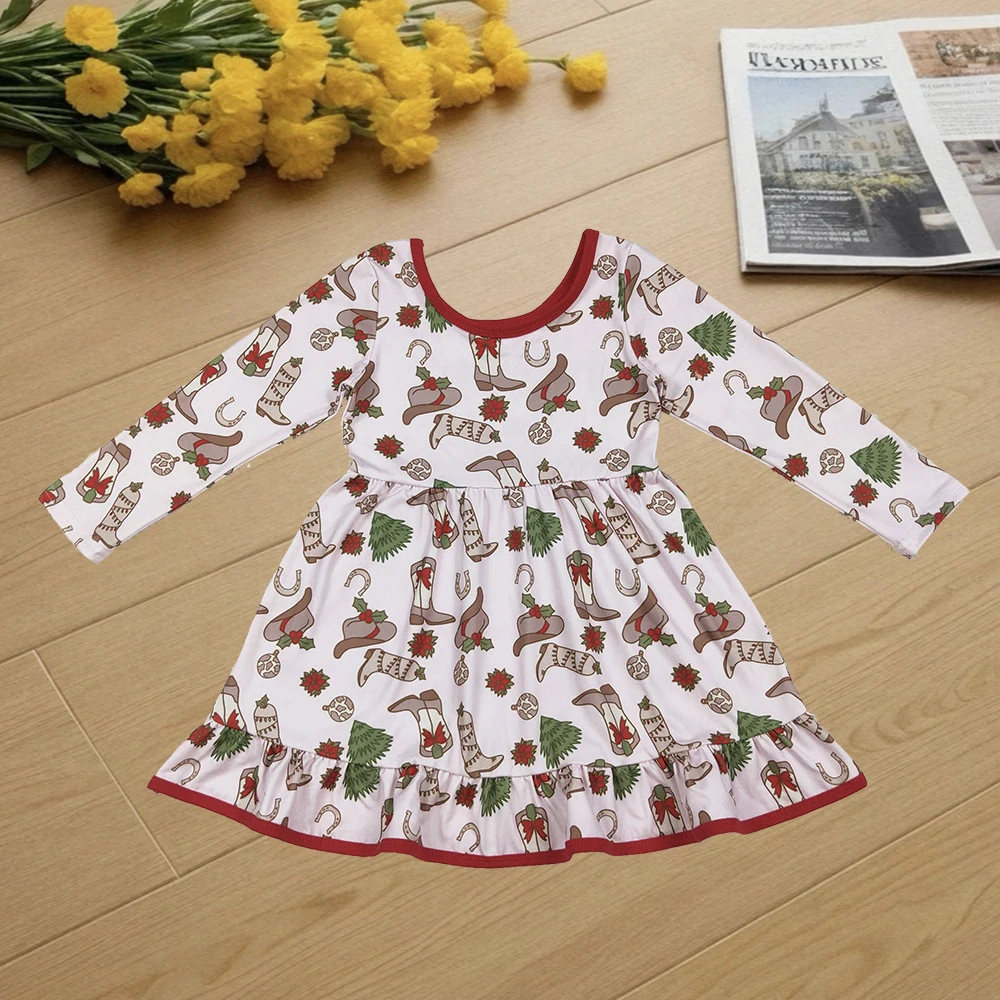 

9.18 Baby Girls Winter Dresses Baby Girls Boots Holly Christmas Ruffle Knee Length Dresses