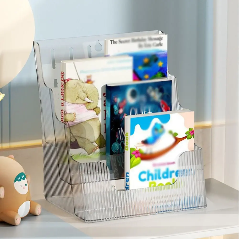 Clear Brochure Display Holder 3 Tiers Plastic Pamphlet Flyer Organizer Space Saving Anti-slip Document Display Stand Home Decor