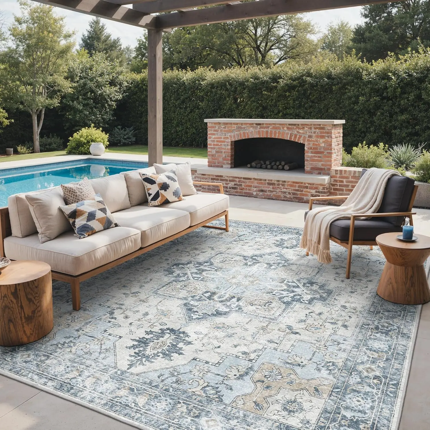

Outdoor & Indoor Area Rug 8'x10', Waterproof, Non-Shedding, Easy Cleaning, Boho Mat for Patio, Living Room, Balcony, Dining R