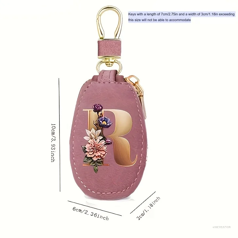 Matte rosafarbene, unisex 26-Buchstaben-Münzbörse, Autoschlüssel-Geschenkset, PU-Leder-Autoschlüsseltasche – Detail 2