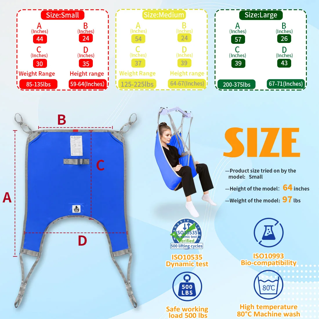 

Ehucon Divided Leg Hoyer Sling Patient Transfer Hoist Strap with Lower Back Support 500lb SWL Lifting & Positioning