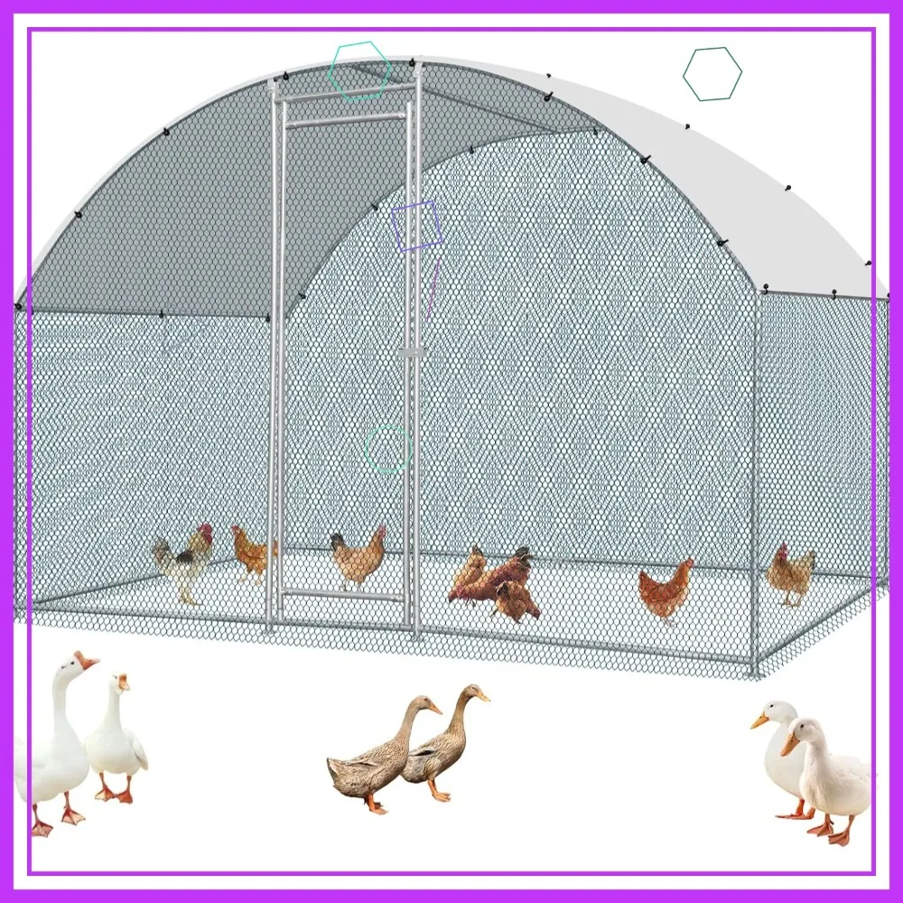 

Large Walk-in Chicken Coop 6.5x10FT with Waterproof Cover, Galvanized Mesh for Poultry Duck Rabbit Outdoor Yard