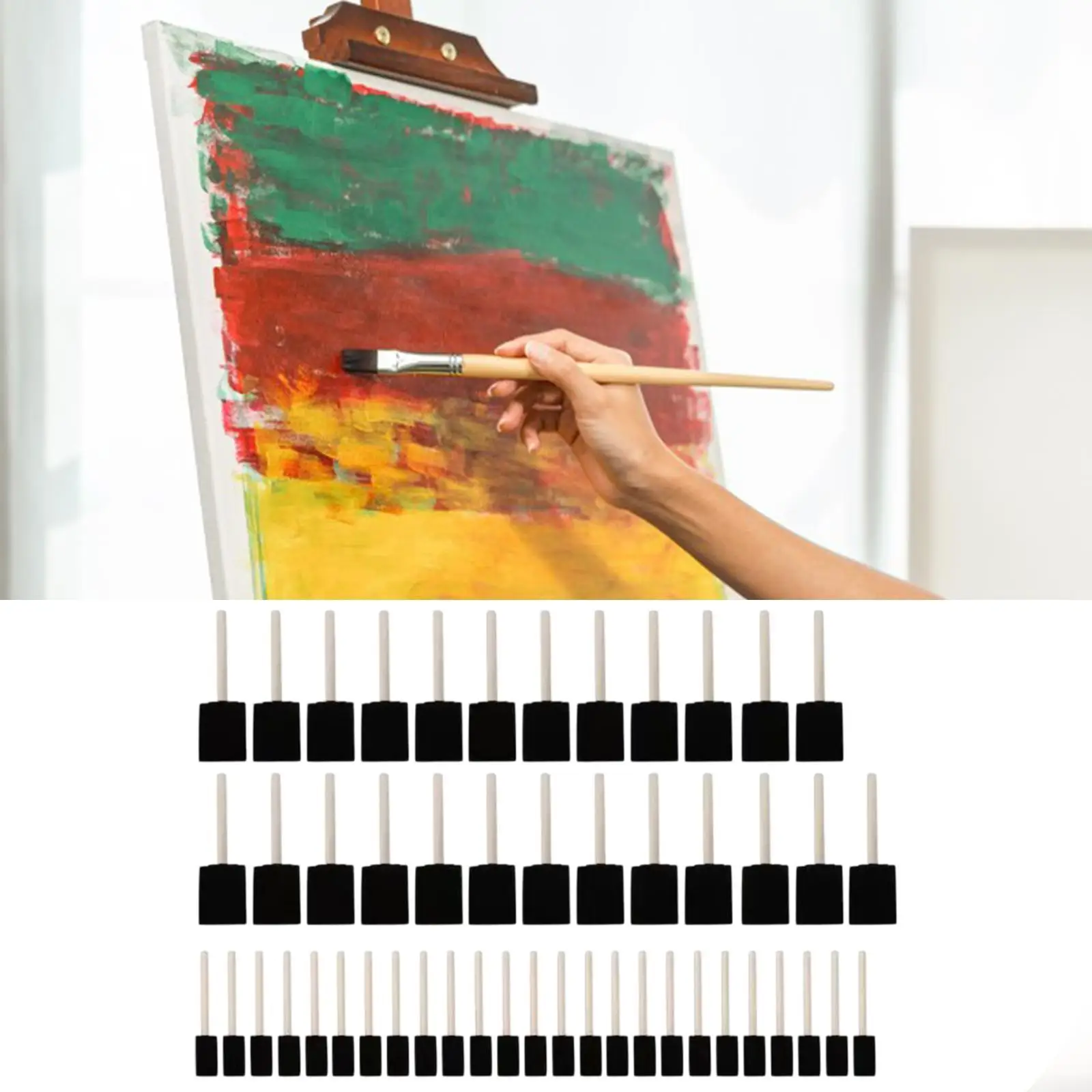Juego de pinceles de pintura con mango de madera, esponja de espuma, paquete de 50 para pintar y limpiar, herramientas de pintura para bricolaje, barnices acrílicos, manualidades