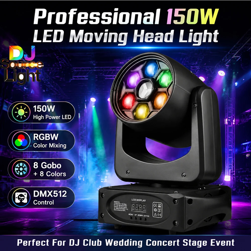 150W LED Disco Light Colorful Trigeminal Pattern Bee Eye DMX512 Moving Head Light Stage Effect Light for DJ Bars