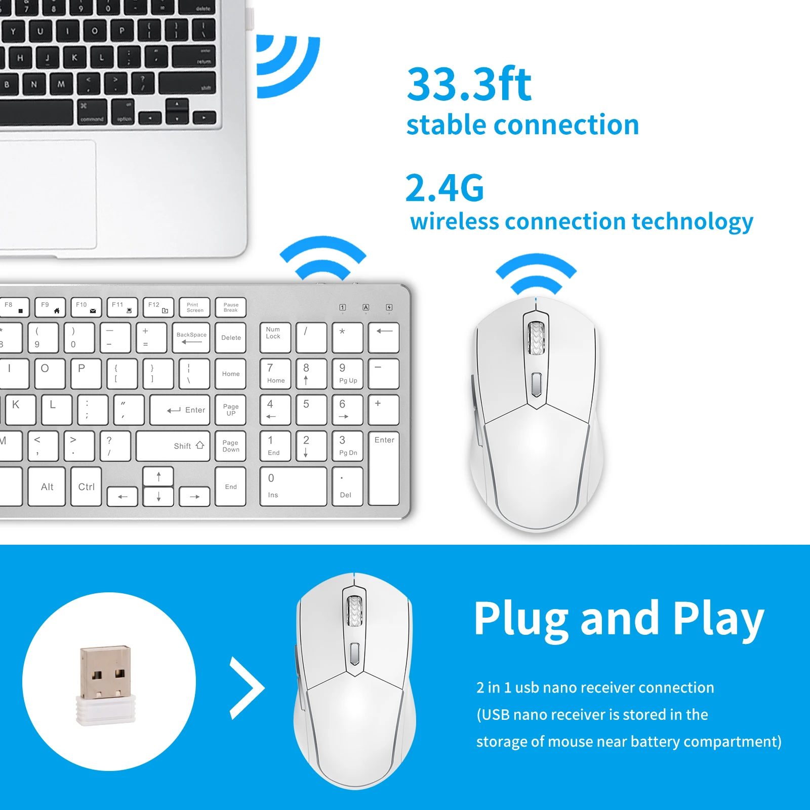 Imagem -04 - Combinação de Teclado e Mouse sem Fio Ultra Fino Mouse Silencioso com Design de Luz Invisível 2400 Dpi Usb