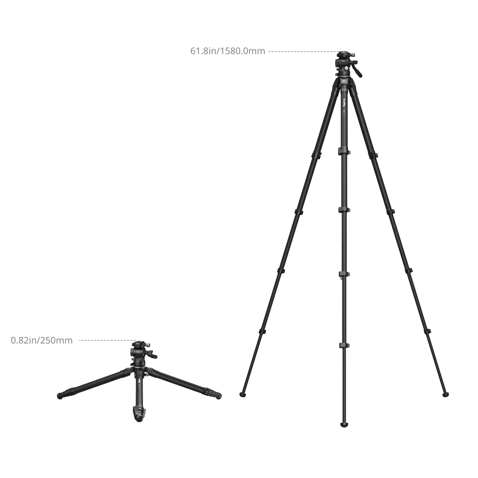 SmallRig Portable Carbon Fiber Travel Tripod Kit with Tripod Head Short Center Column for DSLR Camera for Ball Heads -5028