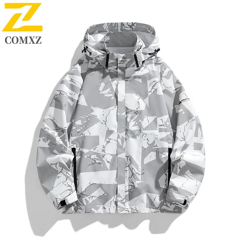 

COMXZ Мужская мотоциклетная куртка, камуфляжная ветровка, легкая ветрозащитная куртка со съемным капюшоном, осенняя куртка большого размера для походов