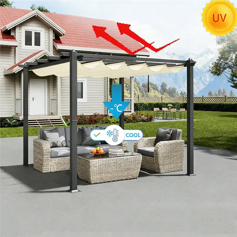 AB46-90% Shade Retractable Awning, Heavy Duty Waterproof, UV Proof, Rain And Snow Proof, Suitable For Outdoor Patios.
