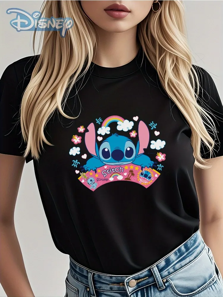 ديزني غرزة زوجين قمصان عصرية عارضة طاقم الرقبة قصيرة الأكمام تي شيرت عارضة في الهواء الطلق كل يوم قصيرة الأكمام قمم القطن #1