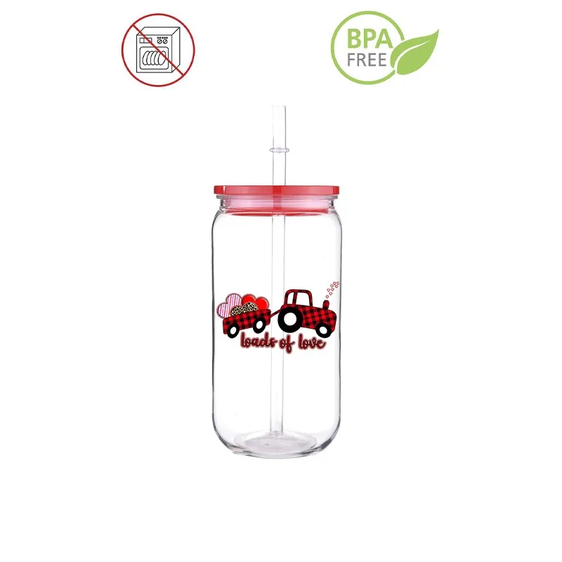 3D Printed Transfer BPA Free Plastic Straw Cup Comes With Sreaw And Cup Lid Can Coffee 16 OZ Valentine Love Car Coffee