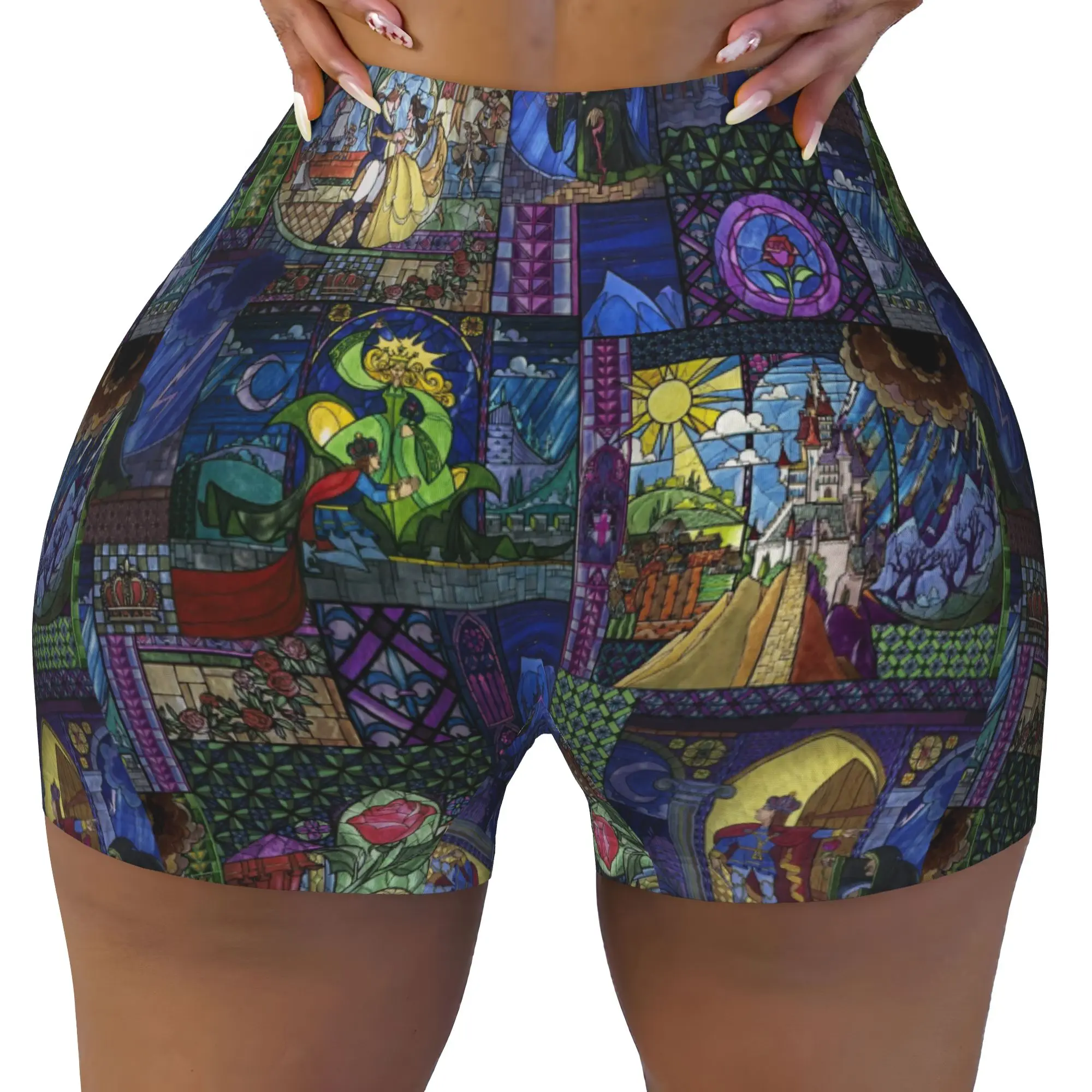 Custom Beautyes Anime Beastes Running Volleyball Workout Shorts Women's Cartoon Gym Athletic Yoga Shorts