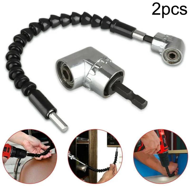 105 Degree Right Angle Drill Attachment Flexible Angle Extension Bit Kit For Drill Or Screwdriver 1/4