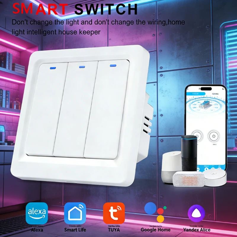 

Chevolink/Tuya Wifi Smart Light Switch 1/2/3 Gang 220V / Requires Neutral Wire / Push Button Wall Switch / Compatible with Amazon Alexa / Google Home / Smart Life App