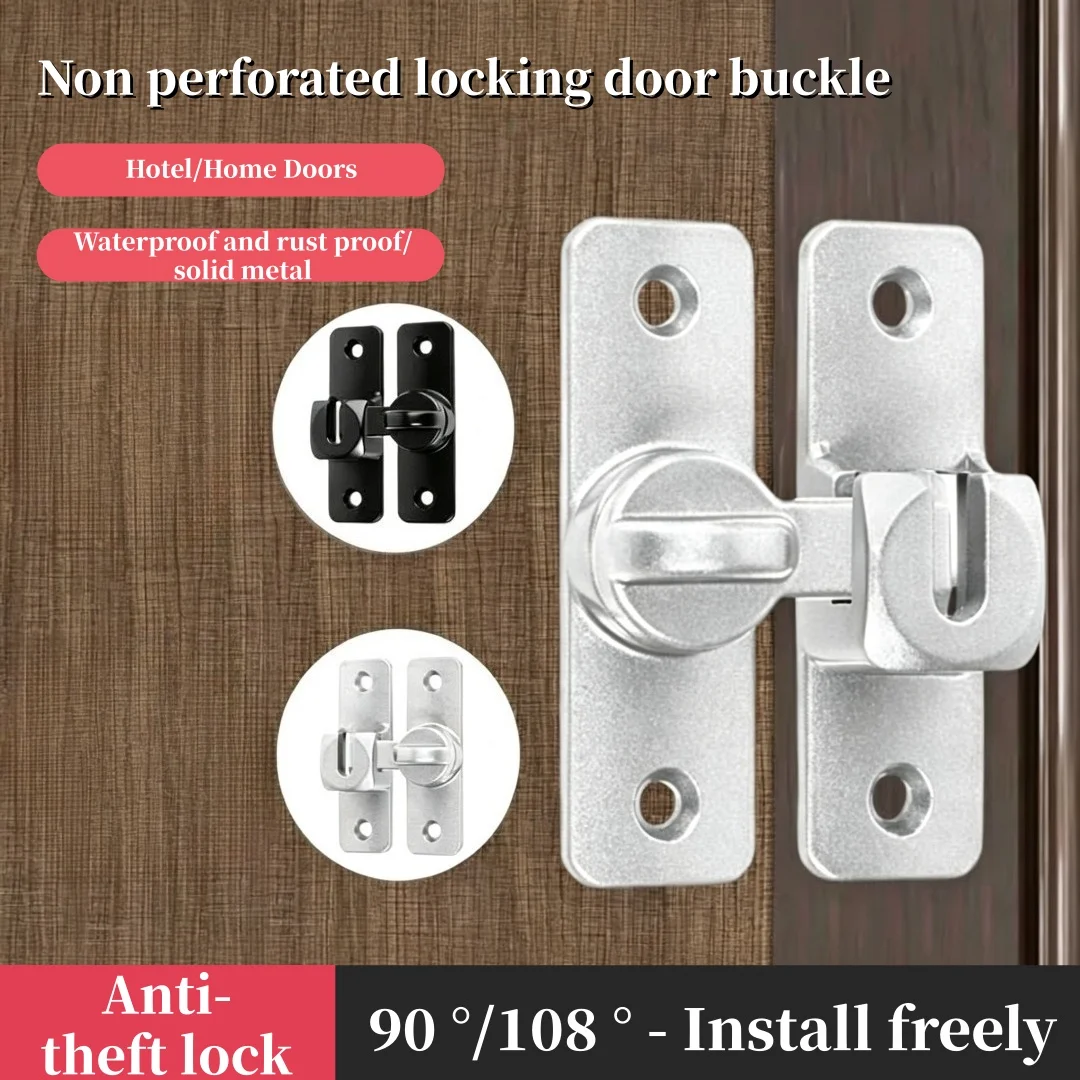 Sliding Door Lock Buckle, Locking Bolt, Simple Bathroom Door Buckle, Sliding Door Buckle, Anti-Theft Compartment Bolt (Silver)